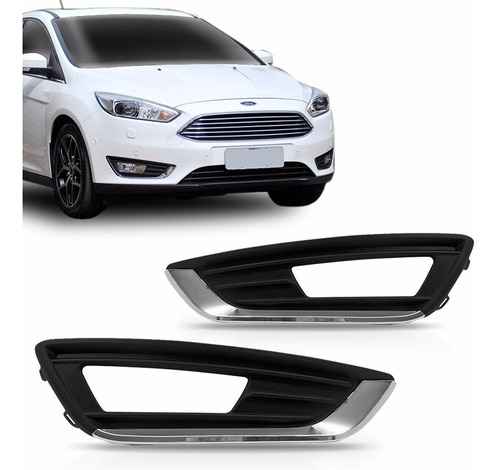 Par Tela Frontal Milha Parachoque Focus 16 17 Friso Cromado Preto