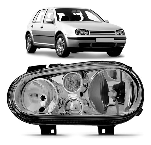 Farol Golf 98 A 06 Foco Duplo Sem Auxiliar Cromado 1ª Linha - Esquerdo/motorista