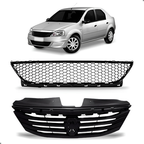 Kit Grade Para Logan 2011 2012 2013 Superior E Inferior Preto Preto