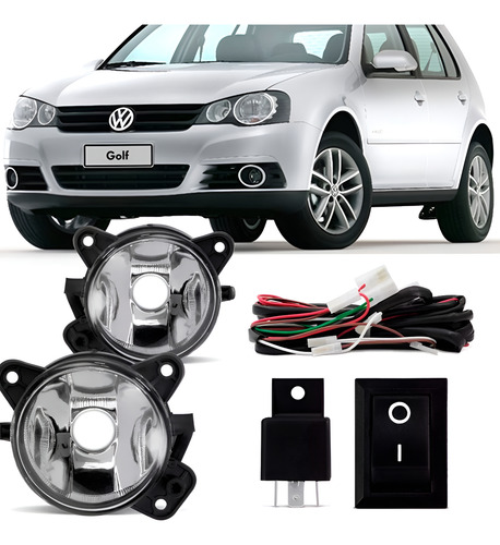 Kit Farol Neblina Milha Auxiliar Golf 2007 À 2012 Transparente