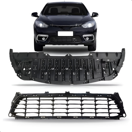 Kit Spoiler Saia Para Fluence 2014 A 2018 Com Grade Central Preto
