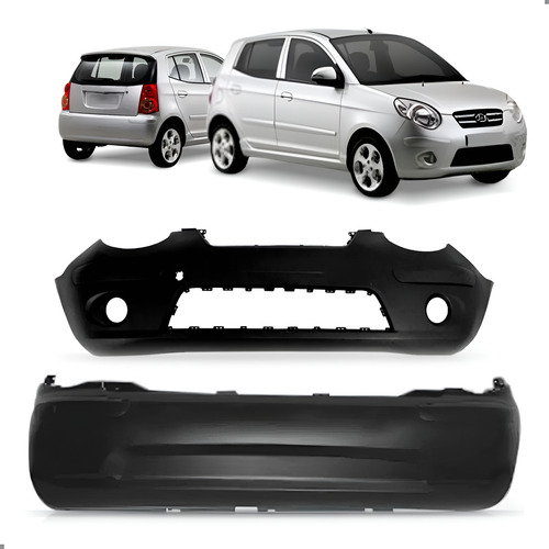 Par De Parachoque Dianteiro E Traseiro Picanto 2008 A 2011 Preto