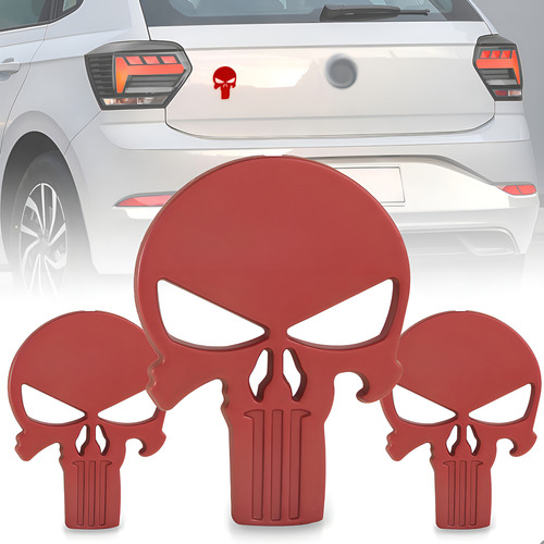 Kit 3 Emblemas Injetado Caveira Justiceiro Grande Vinho