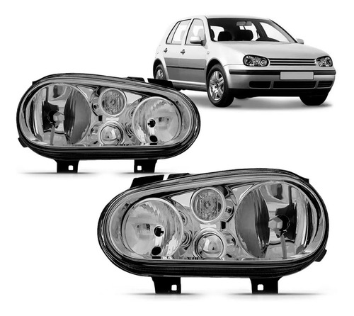 Par Farol Golf 1998 A 2006 Foco Duplo Sem Auxiliar Cromado