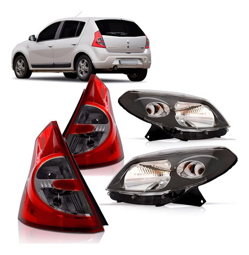 Kit Sinaleira Fumê Sandero 2007 A 2011 + Par Farol Negro