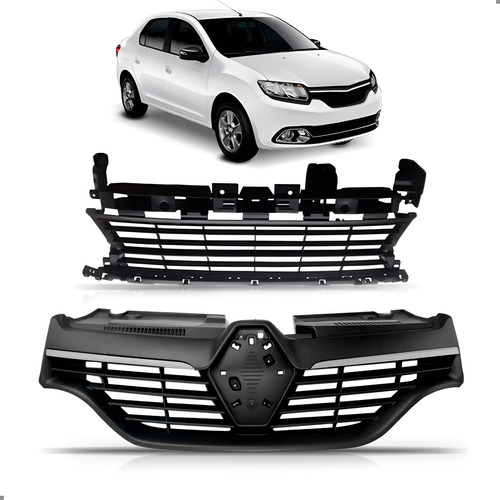 Kit Grade Para Logan 2014 A 2019 Com Friso Cromado Preto Preto