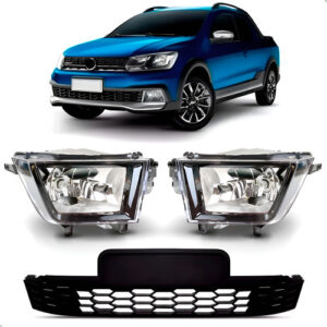 Spoiler Saveiro Cross 2017 A 2022 Com Par Faróis Milha Preto