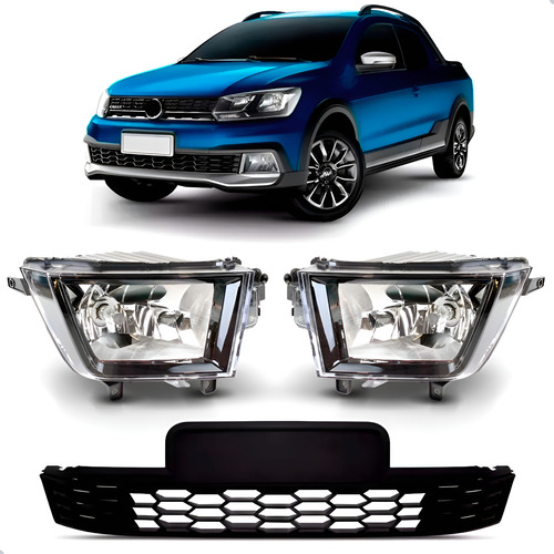 Spoiler Saveiro Cross 2017 A 2022 Com Par Faróis Milha Preto