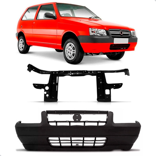 Kit Parachoque C/ Painel Mini Frente Para Fiat Uno 04 A 2005 Preto