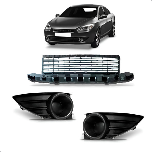 Kit Grade Para Renault Fluence 2010 A 2013 Com Grade Central Preto