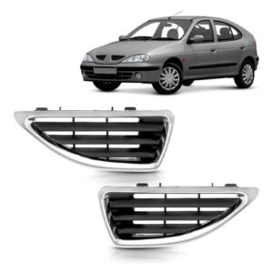 Par Tela Frontal Moldura Radiador Megane 2000/06 Aro Cromado