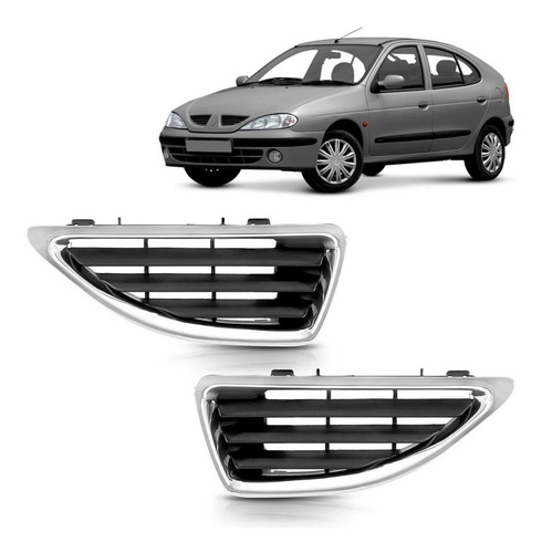 Par Tela Frontal Moldura Radiador Megane 2000/06 Aro Cromado