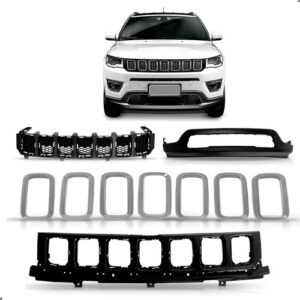 Kit Grade E Aplique Para Compass 2017 A 2021 Com Spoiler Preto