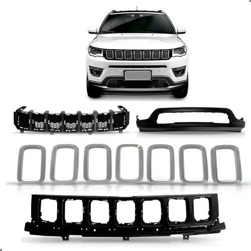 Kit Grade E Aplique Para Compass 2017 A 2021 Com Spoiler Preto