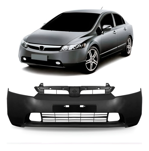 Parachoque Dianteiro Para New Civic 2006 A 2009 Com Furo Preto