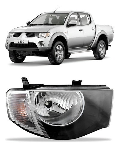 Farol L200 Triton 07/16 Foco Simples Pisca Cristal 1ª Linha Direito/passageiro