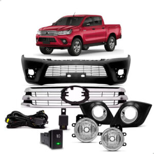 Kit Envolvente + Grade + Kit Milha Hilux 2016 A 2018 Pickup Preto