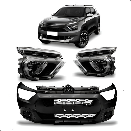 Kit Parachoque E Faróis Para C3 Aircross 2020 A 2025 Sem Led Preto