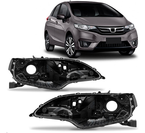 Par Carcaça Farol Dianteira Fit 2014 A 2021 C/ Regulador