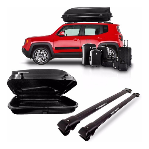 Kit Travessa Jeep Renegade Preto Com Maleiro 600 Litros Preto