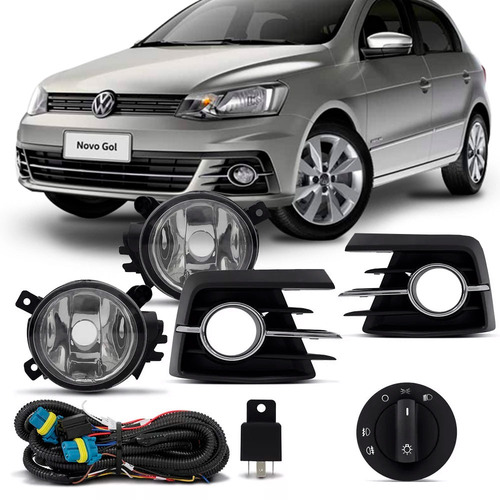 Kit Farol Milha Gol Gvii 2016 À 2018 Com Grade Aro Cromado