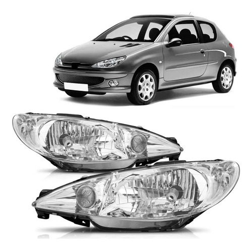 Par Farol Peugeot 206 E 206 Sw 2000 A 2006 Foco Simples Liso