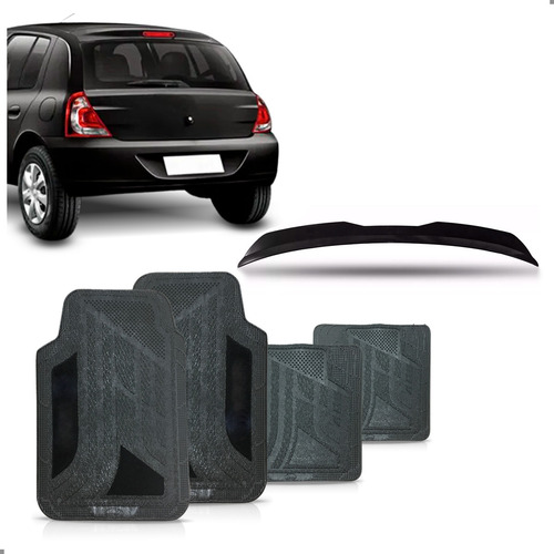 Aerofolio Para Clio Hatch Black Piano Com Jogo Tapete Pvc