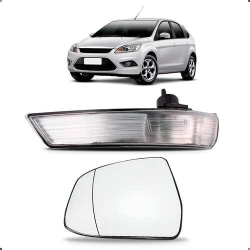 Kit Lente E Pisca Retrovisor Focus 2009 A 2013 Lado Esquerdo Preto