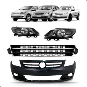 Kit Frente Gol Voyage Saveiro G5 2009 A 2012 Grades E Farois - Preto
