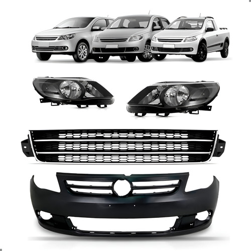 Kit Frente Gol Voyage Saveiro G5 2009 A 2012 Grades E Farois - Preto