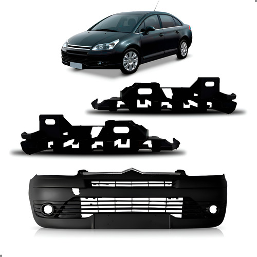 Kit Parachoque Para C4 Pallas 2008 A 2014 C/ Guias 1a Linha Preto