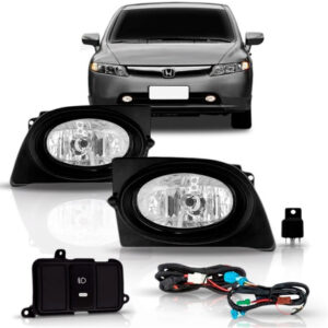 Kit Farol Milha Auxiliar Honda Civic 2007 2008 Com Grade