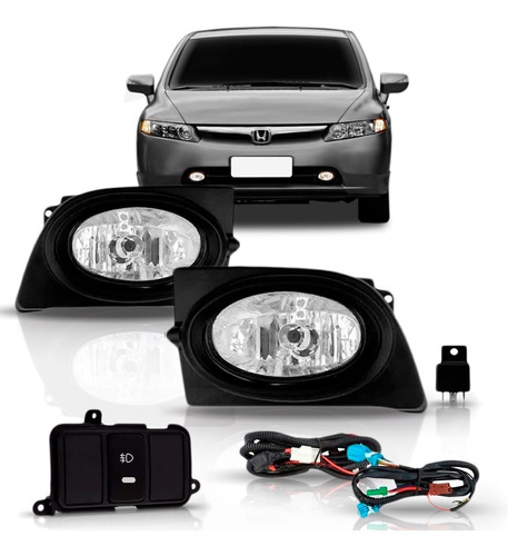 Kit Farol Milha Auxiliar Honda Civic 2007 2008 Com Grade