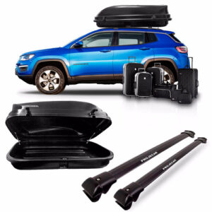 Kit Travessa Jeep Compass Preto Com Maleiro 600 Litros Preto