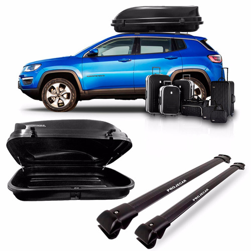 Kit Travessa Jeep Compass Preto Com Maleiro 600 Litros Preto