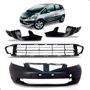 Kit Parachoque Para New Fit 2009 A 2013 Com Par Parabarro Preto