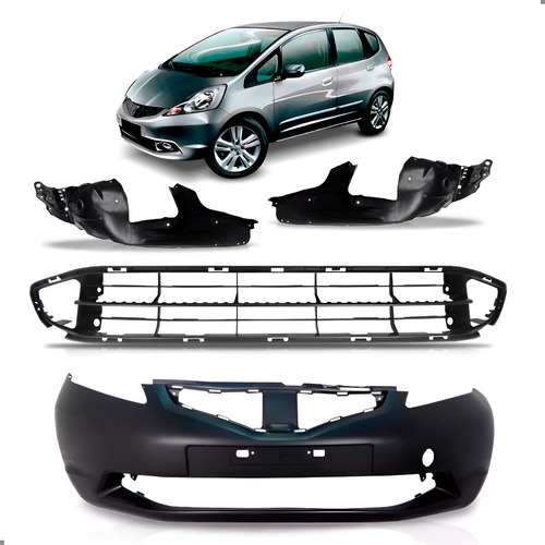 Kit Parachoque Para New Fit 2009 A 2013 Com Par Parabarro Preto