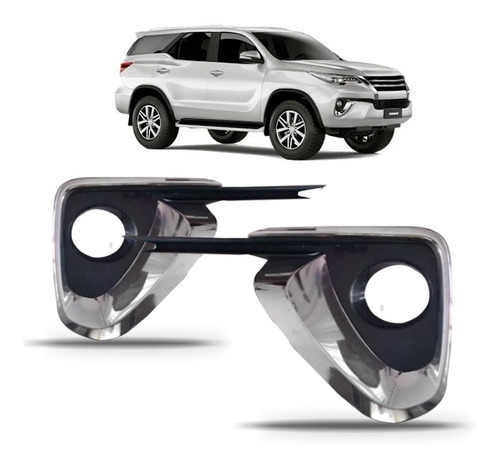 Par Moldura Milha Hilux Sw4 2016 A 2018 C/ Furo Cromado Preto