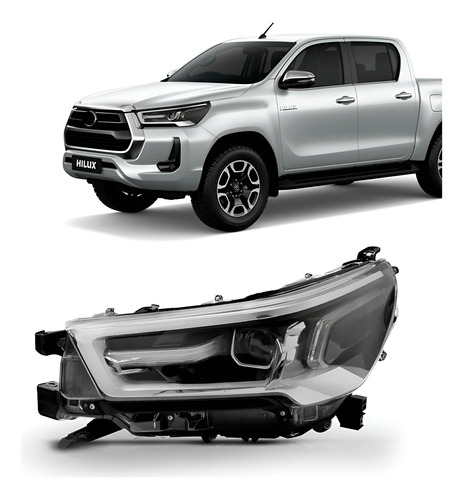 Farol Hilux Srv 2021 2022 C/ Led Aro Cinza 1ª Linha Esquerdo/motorista