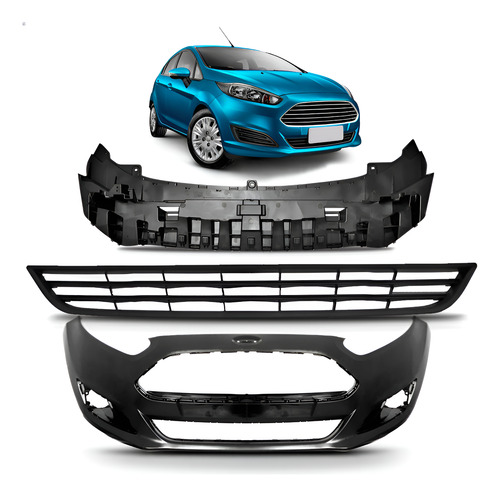 Kit Envolvente + Defletor + Grade Inferior Fiesta 2013 A 16 Preto
