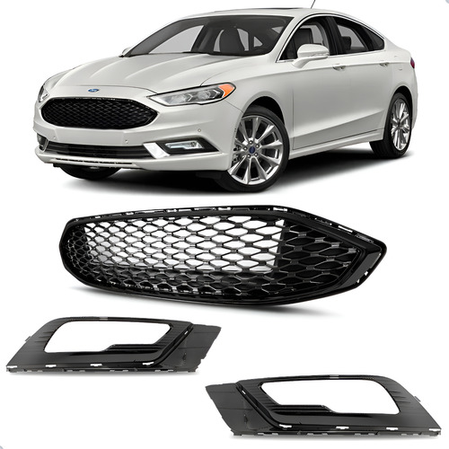 Kit Grade Ford Fusion 2017 A 2019 C/ Molduras Black Piano Preto