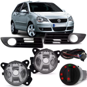 Kit Farol Neblina Milha Polo 2007 À 2011 Grade Aro Preto Transparente