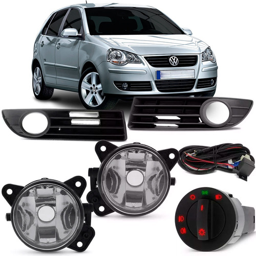 Kit Farol Neblina Milha Polo 2007 À 2011 Grade Aro Preto Transparente