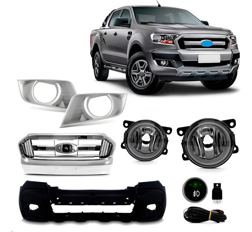 Parachoque E Grade Para Ford Ranger 2016 A 2019 1a Linha  Preto