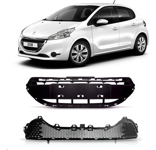 Kit Grade Superior + Inferior Para Peugeot 208 2012 Até 2016 Plástico