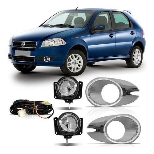 Kit Farol Milha Palio Siena Elx 2008 À 2012 Moldura Cromada