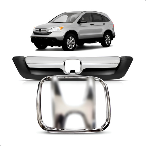 Kit Grade Para Honda Crv 2007 2008 09 2010 Emblema Cromado Preto