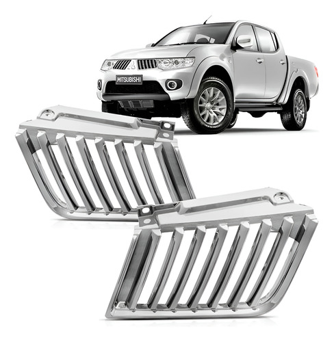 Par Tela Frontal Radiador L200 Triton Cromada 2007 A 2010