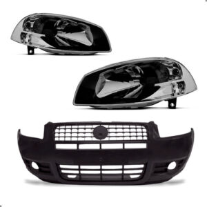 Kit Parachoque Palio 2008 A 2016 Com Par De Faróis Preto