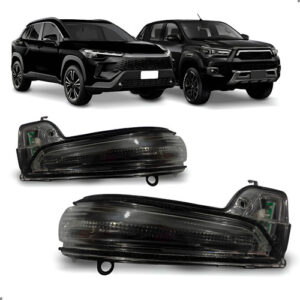 Par Pisca Retrovisor Para Hilux Corolla Cross 2016 A 2024 Preto